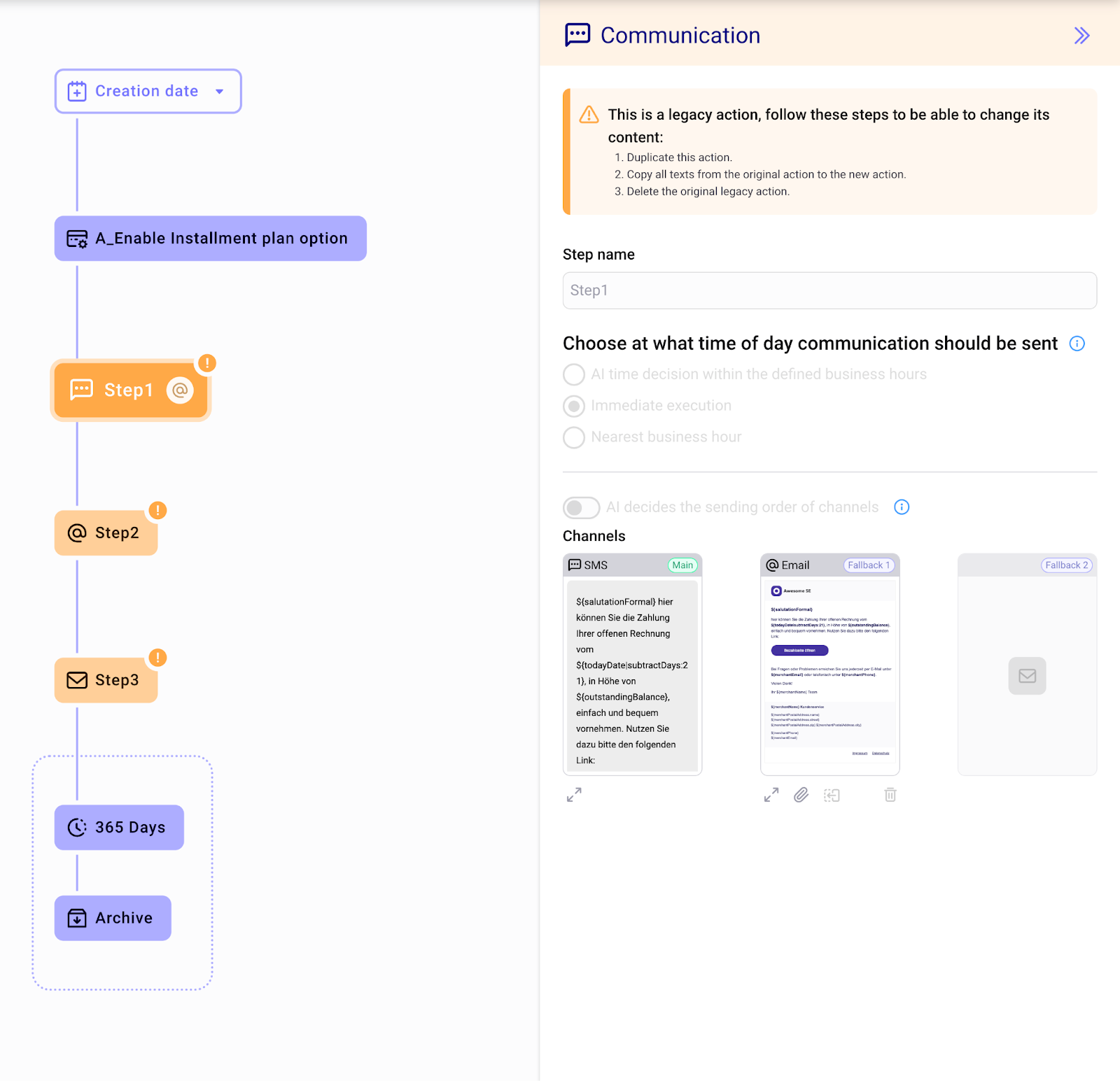 A workflow with legacy content